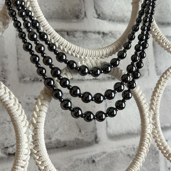 New! Hematite Beaded Stone Necklace, Layered Metallic - Picture 4 of 8